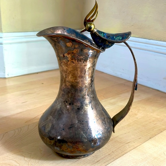 LOS CASTILLO PLATEADO Silver-Plt Pitcher-Brass, Malachite & Lapis Lazuli Inlay. - Picture 1 of 8